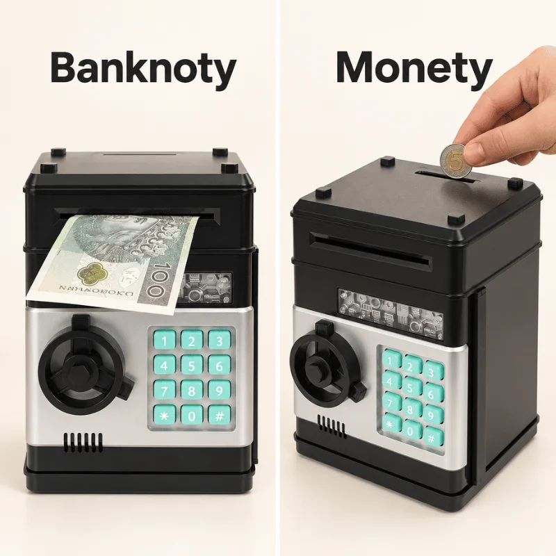 Otwór na banknoty i osobny otwór na monety w Sejfbanku