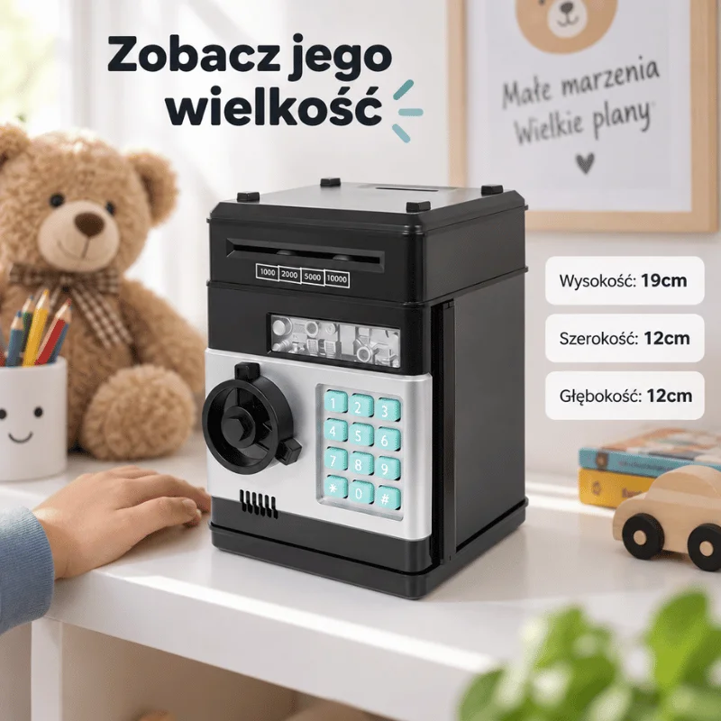 Sejfbank pokazany w skali, aby ocenić jego wielkość